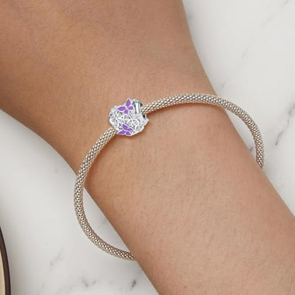 Butterfly Daisy Flower Heart Charm Clear CZ Bead for European Bracelet - style: Purple