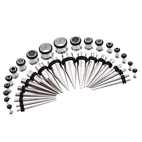 36pcs Ear Stretching Kit 14G-00G Surgical Steel Tapers Tunnels Gauges Set for Starter Women and Men Expanders Body Piercing Jewelry - color: Rose Goldtone…