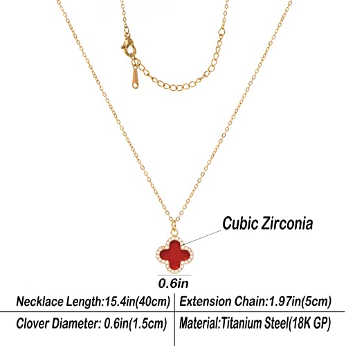 Clover Necklace For Women 18k Gold Plated Silver Lucky Four Leaf Clover Pendent Necklaces Trendy Dainty Jewelry Gifts for Women - color: Gold-Red