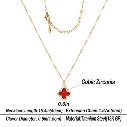Clover Necklace For Women 18k Gold Plated Silver Lucky Four Leaf Clover Pendent Necklaces Trendy Dainty Jewelry Gifts for Women - color: Gold-Red