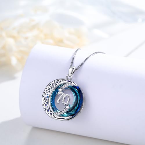 JUSTKIDSTOY Birthday Gifts for Women Girls 925 Sterling Silver Celtic Moon Star Necklace with Blue Crystal Pendant Jewelry for Sister Friends - style: 70th