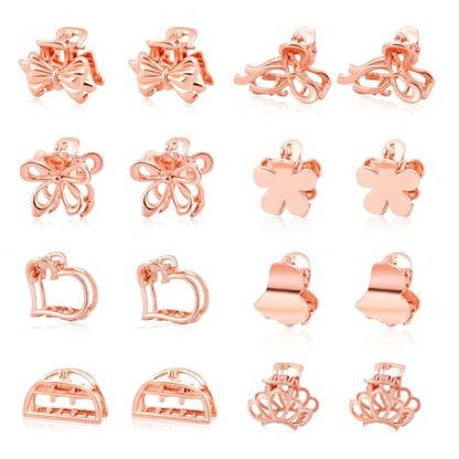 CWJCYTNSN 16PCS Small Metal Hair Claw Clips, Rose Gold Mini Hair Clips for Thin Thick Hair, Cute Tiny Hair Clips, Little Flower Hair Jaw Clamps, Nonslip Bangs Hair Accessories for Women Girls - color: Rose Gold