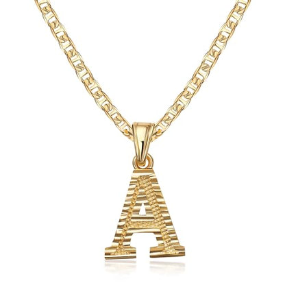 Barzel 18K Gold Plated Initial Necklace with Diamond Cut Initial, Waterproof, High Polish Finish, Made in Brazil - style: A.