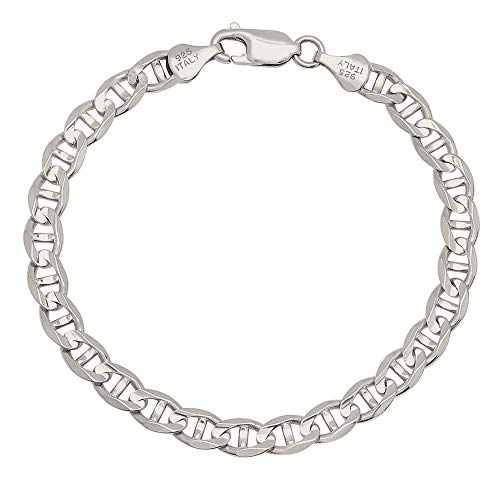 Savlano 925 Sterling Silver Solid Italian Figaro, Rope,Herringbone, Curb, Ball Bead, Snake, Mariner Chain Anklet for Women, Comes in 0.8mm - 5mm With Gift Box - style: Mariner 5.5mm