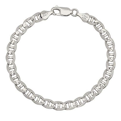 Savlano 925 Sterling Silver Solid Italian Figaro, Rope,Herringbone, Curb, Ball Bead, Snake, Mariner Chain Anklet for Women, Comes in 0.8mm - 5mm With Gift Box - style: Mariner 5.5mm