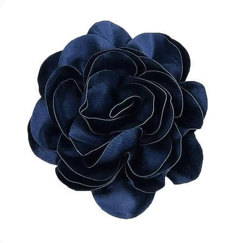 Satin Fabric Rose Flower Extra Large Big Brooches Lapel Pins Silk Camellia Oversized Pin for Women Wedding Party Dance Banquet Dresses Suit Clothes Accessories Jewelry Gifts 7.5in - color: Dark Blue
