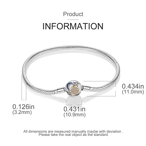 MULA 925 Sterling Silver Snake Chain Charm Bracelet Butterfly Sunflower Heart with 5A Cubic Zirconia Bracelets for Women - color: Moon and Star, size: 6.7in (fit wrist size 5.5in )