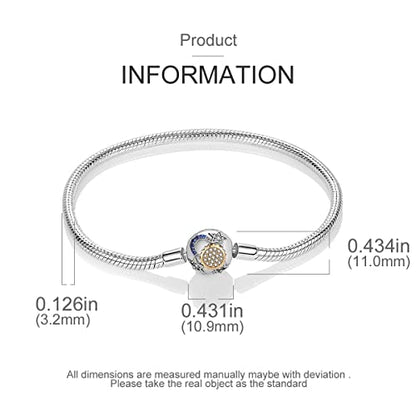 MULA 925 Sterling Silver Snake Chain Charm Bracelet Butterfly Sunflower Heart with 5A Cubic Zirconia Bracelets for Women - color: Moon and Star, size: 7.1in (fit wrist size 5.9in )