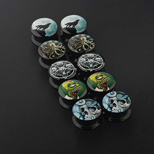 TIANCI FBYJS 5 Pairs Skull Acrylic Ear Gauges Plugs and Tunnels Ear Stretcher Expander Double Flared Screw Plug Piecing - style: 5mm=3g