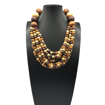 COLORFUL BLING Boho African Wooden Beaded Strands Necklace Ethnic Layered Chunky Collar Choker Wood Necklace for Women Hip Hop Statement Jewelry - color: coffee