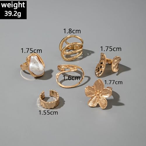 Gold Rings for Women Non Tarnish Stackable Rhinestone Moon Star Rings Dainty Stacking Pearl Butterfly Midi Pinky Thumb Joint Finger Knuckle Ring Set Gold Non Tarnish Jewelry Gifts Trendy Stuff - color: R Chunky Gold Rings 6Pcs