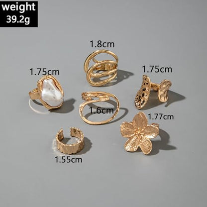 Gold Rings for Women Non Tarnish Stackable Rhinestone Moon Star Rings Dainty Stacking Pearl Butterfly Midi Pinky Thumb Joint Finger Knuckle Ring Set Gold Non Tarnish Jewelry Gifts Trendy Stuff - color: R Chunky Gold Rings 6Pcs