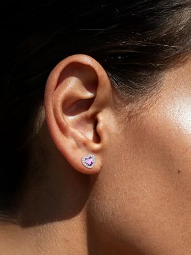 FindChic Birthstone Earrings for Women, Round/Heart/Square/Teardrop Earrings with 925 Sterling Silver Posts & Push Backs, Hypoallergenic Studs with Cubic Zirconia, 12 Months Jewelry with Gift Box - style: 06. June-Alexandrite (Heart-Silver)