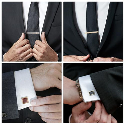 wynameleri Cufflink and Tie Clip Set for Men, 12 PCS Necktie Bars and Cuff Links Formal Business Dress Shirts Buttons Case Packed - color: B0408007