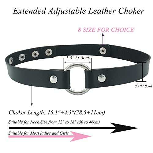 ETHOON Adjustable Leather Choker Collar Soft PU Circle Punk Choker Necklace for Women - color: Black-XL