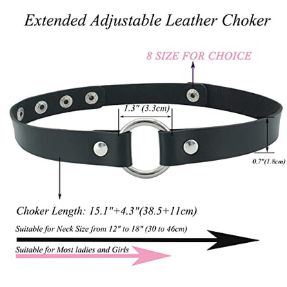 ETHOON Adjustable Leather Choker Collar Soft PU Circle Punk Choker Necklace for Women - color: Black-XL