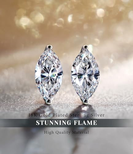 "STUNNING FLAME" Trillion-cut/Cushion-cut/Emerald-cut/Marquise-cut ... 18K White Gold Plated Sterling Silver Cubic Zirconia Simulated Diamond Stud Earrings for Women - color: Marquise-Cut, size: X-small-white gold plated silver