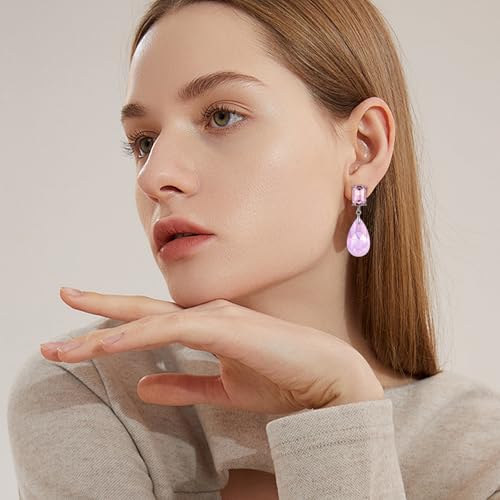 Crystal Heart Teardrop Dangle Earrings for Women Hypoallergenic Multicolor Cubic Zirconia Drop Earrings for Wedding Prom Party Daily Wear - color: Teardroppink