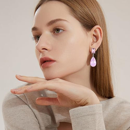 Crystal Heart Teardrop Dangle Earrings for Women Hypoallergenic Multicolor Cubic Zirconia Drop Earrings for Wedding Prom Party Daily Wear - color: Teardroppink