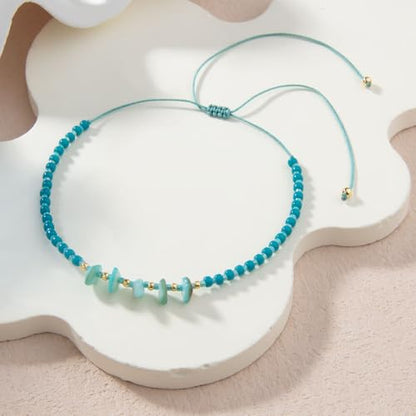 KELITCH Women Natural Stone Beads Anklet Boho Color Beaded Ankle Adjustable Foot Chain Jewelry for Summer Beach Holiday - color: Blue 08D