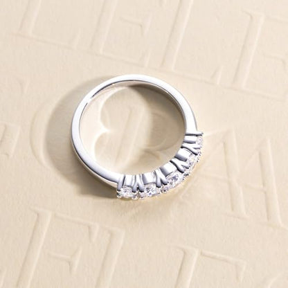 Cubic Zirconia Half Eternity Wedding Band Rings Round/Oval/Cushion Cut 5/6 Stones 5A Grade D Color CZ Stacking Band Engagement Promise Rings for Women - style: Raound
