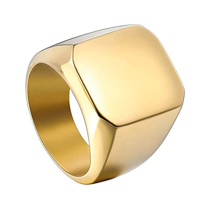 INBLUE Personalized Engraved Initial Monogram Signet Rings for Man Women Stainless Steel Rings Customize Jewelry with Ring Size Adjuster - color: Gold: Blank
