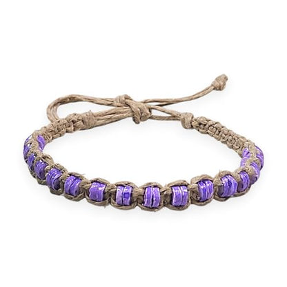 BlueRica Hemp Anklet with Puka Shell Beads - style: Purple