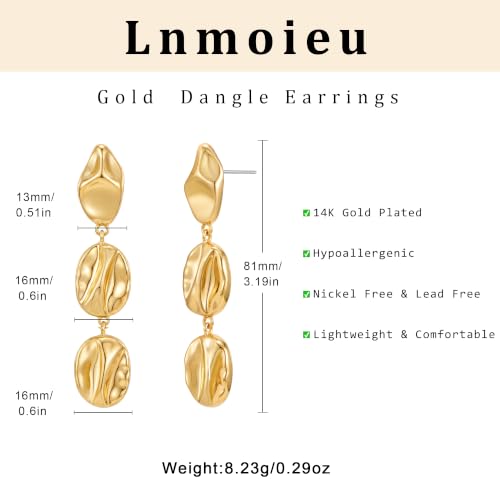 Gold Dangle Earrings for Women,Chunky 14K Gold Plated Drop Dangle Stud Earrings Long Statement Hammered Earring Hypoallergenic Jewelry for Women Gifts - style: Irregular Hammered-GD