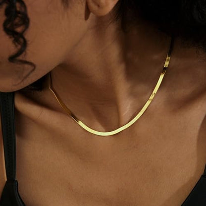 14K Gold Plated Chain Necklace for Women Trendy - 925 Sterling Silver Clasp | Waterproof Dainty Choker Necklace, 14/16/18/20 inch Thin Simple Box Figaro Chain Herringbone Necklace Jewelry for Women Men - color: Herringbone 5mm