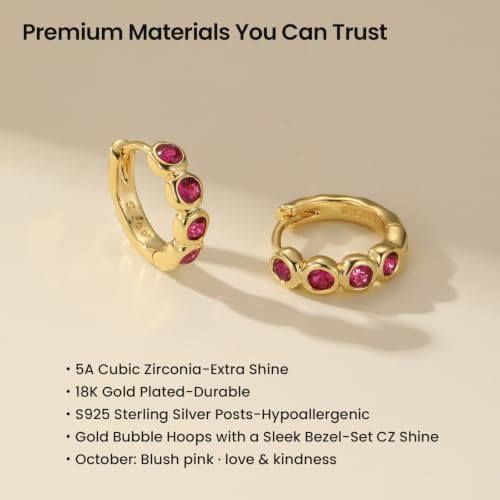 ARSIS Bubble Huggie Hoop Earrings for Women with Cubic Zirconia, Platinum/18K Gold Plated Bezel Hoop Earrings with Opal, Hypoallergenic Lightweight Jewelry, Clear/Ruby/Emerald Green/Aqua/Sapphire/Pink - color: Ruby Red
