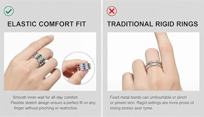 Sparkling Rhinestone Ring Set Trendy Elastic Rhinestone Crystal Stretch Ring Stackable Jewelry for Women Girls - color: 10 Colors in One-A