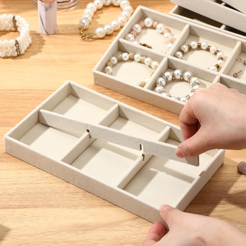 Highergo 8 Pcs Velvet Jewelry Trays Stackable Drawers Organizer Ring Earring Bracelet Necklace Storage Trays, 8.3x4.7x1''(6 Grids) - style: 6 Grids