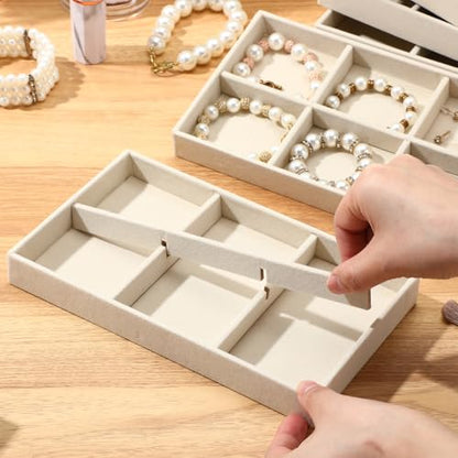 Highergo 8 Pcs Velvet Jewelry Trays Stackable Drawers Organizer Ring Earring Bracelet Necklace Storage Trays, 8.3x4.7x1''(6 Grids) - style: 6 Grids