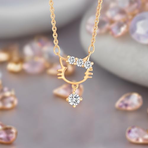 Gold Plated Pendant Necklaces for Women Cubic Zirconia Accent 18 Inch Adjustable Chain Hypoallergenic Gift for Wife Mom Birthday Valentines Day - style: Cat head