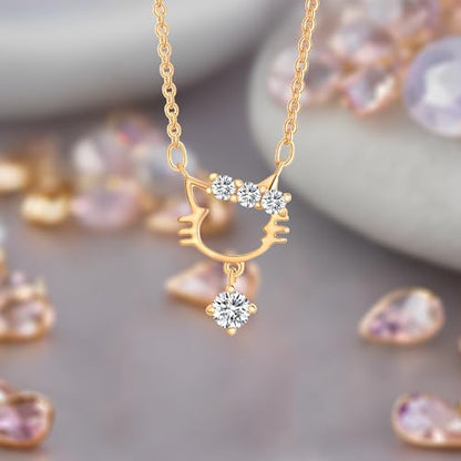 Gold Plated Pendant Necklaces for Women Cubic Zirconia Accent 18 Inch Adjustable Chain Hypoallergenic Gift for Wife Mom Birthday Valentines Day - style: Cat head