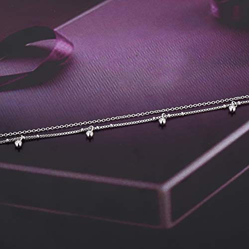 Vanbelle Sterling Silver Jewelry - Rhodium Plated 925 Stamp - Double Layered & Hanging Beaded Chain Anklet - Stylish Beautifully Designed for Women - 9" Long + 1" Extender
