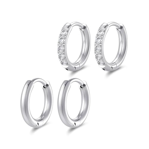 Small Hoop Earrings for Women, Stainless Steel Huggie Hoop earrings, 18G | 2/4/6 Pairs, 6mm/8mm/12mm Small Hoop Earrings, Lobe Helix Conch Tragus Daith Rook Cartilage Piercing Jewelry,Gold Silver - color: Silver-2 pairs-8mm