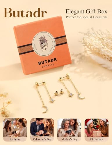 Pearl Dangle Stud Earrings for Women, 925 Sterling Silver Post Drop Earring | Trendy Detachable Chain Earrings, CZ Flower Stud Earrings, Hypoallergenic Wedding Statement Jewelry for Brides - color: Gold 3