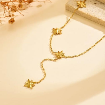 Dainty Y-Shaped Lariat CZ Drop Charm Pendant Necklaces for Women - color: Star-GD