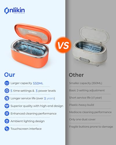 35W Ultrasonic Jewelry Cleaner, 45KHz Retainer Cleaner for Jewelry, 5 Timer & 3 Power Modes, Eyeglasses, Rings, Watch Strap, Dentures - 20oz, 304 Stainless Steel Tank, Quiet <38dB (Orange) - color: Orange