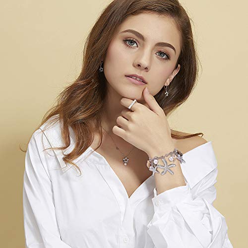 PH PandaHall Starfish Shell Anklet Bracelets, 7" Mermaid Bracelets Conch Starfish Pearl Anklet Bracelet Charm Bohemian Adjustable Shell Bracelet Mermaid Costume Jewelry for Women Christmas, Silver - color: Silver Bracelet
