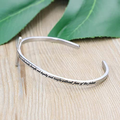 𝐂𝐫𝐨𝐬𝐬 𝐁𝐫𝐚𝐜𝐞𝐥𝐞𝐭 Religious Cuff Bangle 𝐁𝐢𝐛𝐥𝐞 𝐕𝐞𝐫𝐬𝐞 Christian Gifts Jewelry for 𝐖𝐨𝐦𝐞𝐧 - style: 0.Silver cuff-She is clothed with strength... the future -Proverbs 31:25