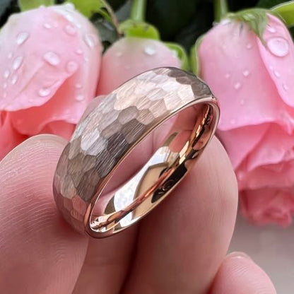 TUTISS 6mm 8mm Silver/Black/Gold/Rose Gold Hammered Tungsten Rings for Men Women Couple Fashion Jewelry Engagement Wedding Bands Domed Matte Finish Comfort Fit - color: 6mm Rose Gold I Love You Engraved