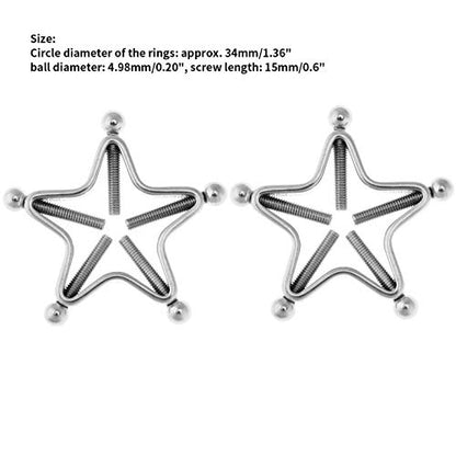 1 Pair Adults Non-Piercings Nipple Shield Adjustable Body Piercing Geometric Stars Nipple Clamp Ring Body Jewelry - color: #1 Silver