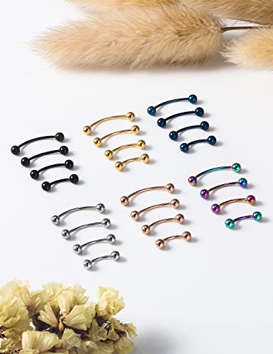 20G 16G 14G 12G Eyebrow Piercing Jewelry Surgical Steel Curved Barbell Eyebrow Ring Vertical Labret Lip Jewelry Rook Daith Earrings Piercing Jewelry for Women Men 6mm 8mm 10mm 12mm 14mm - color: 20G-Mix Color