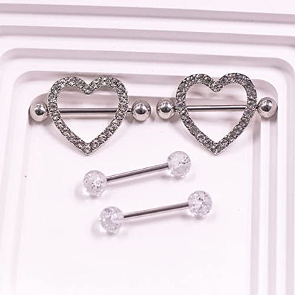 VERAMI 14G Stainless Steel Heart Nipple Rings and Barbell - Butterfly, Starlight Acrylic Ball, Tongue Rings for Women and Men - color: CLEAR-CZ