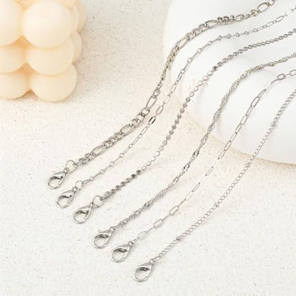 6Pcs Silver Ankle Bracelets 14k Cuban Link Chain Anklets Set | Layered Waterproof Adjustable Dainty Summer Beach Gold Accessories Boho Bracelet Jewelry for Women