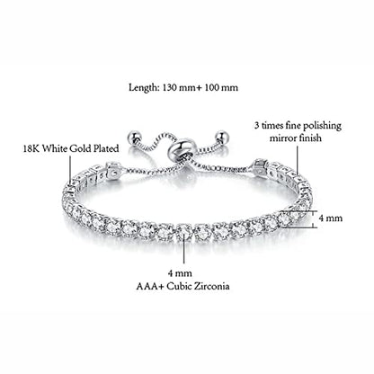 4pcs Set Zirconia Pendant Necklace Earrings Ring Bangle Set Silver Crystal Fashion Adjustable Zircon Jewelry for Women Wife Party Prom Engagement Wedding Gifts - style: Casual