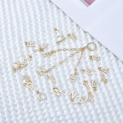 18K Gold Filled A-Z Alphabet Letters Charms,26Pcs Initial A-Z Alphabet Charms,Bracelet Necklace Earrings Charms for DIY Jewelry Making - color: White