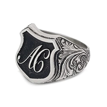 Engraved Initial Signet Ring, Monogram Letter Ring, Handmade Letter Ring, Personalized Gift for Him, Customized Name Ring, Initial Ring